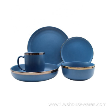 Custom Logo Blue Ceramic Plates for Hotel Rustic